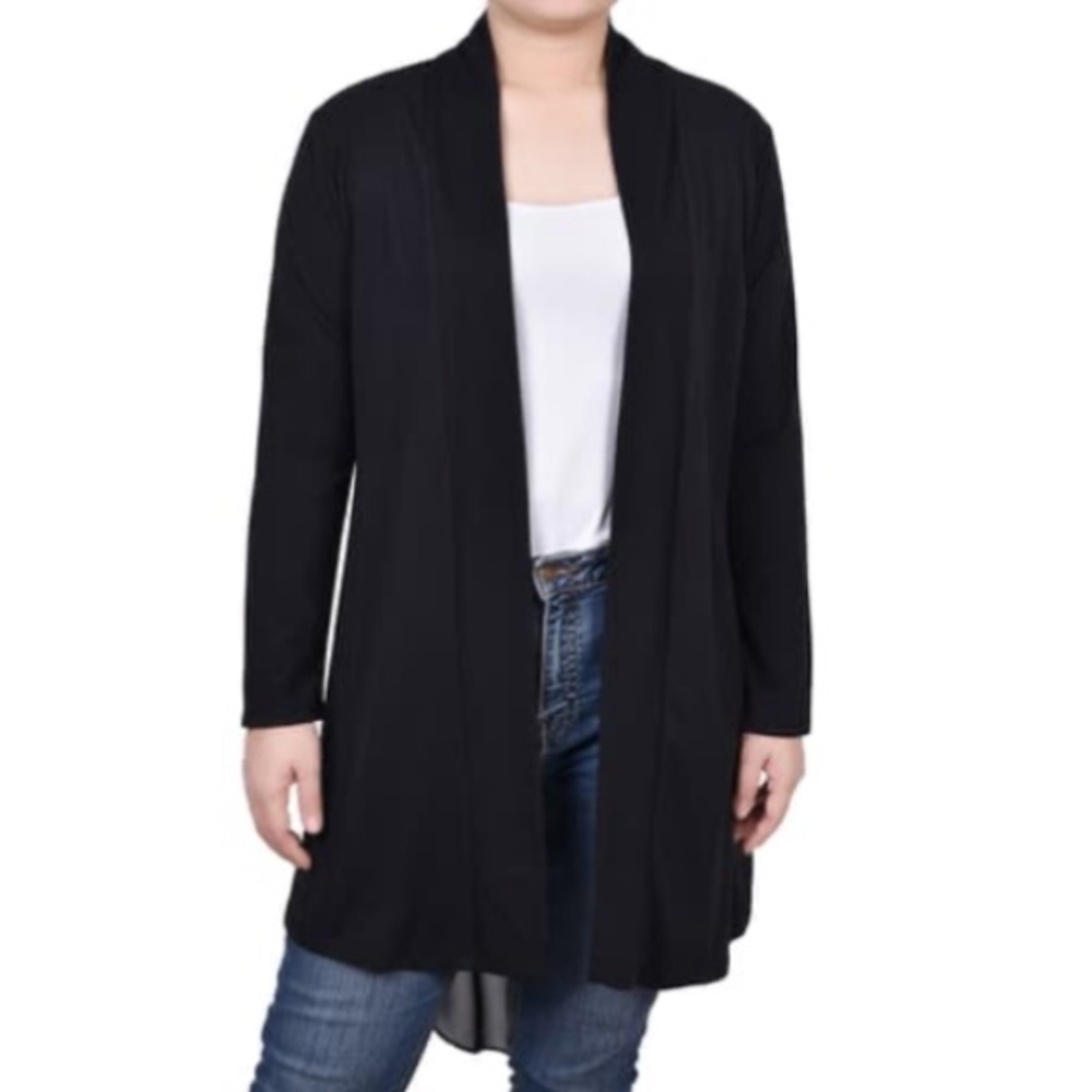 NY Collection Black Open Front Cardigan